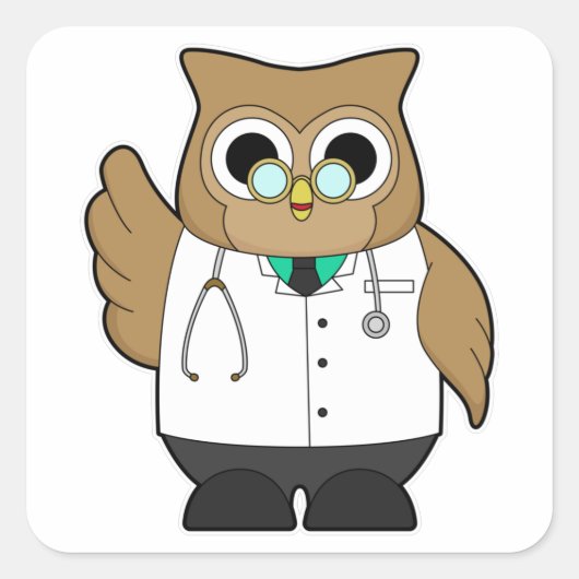 Owl als Doctor met Stetoscoop Vierkante Sticker (Voorkant)