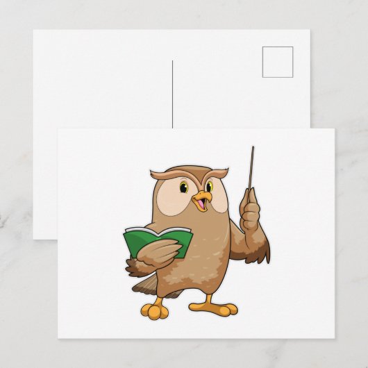 Owl als leraar met boek en wijzer briefkaart (Voorkant / Achterkant)