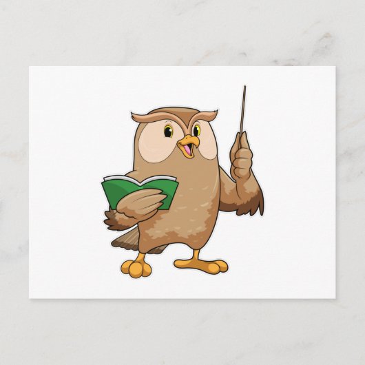 Owl als leraar met boek en wijzer briefkaart (Voorkant)