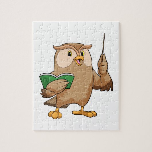 Owl als leraar met boek en wijzer legpuzzel (Verticaal)
