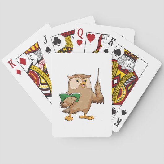 Owl als leraar met boek en wijzer pokerkaarten (Achterkant)