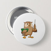 Owl als leraar met boek en wijzer ronde button 7,6 cm (Voorkant /achterkant)