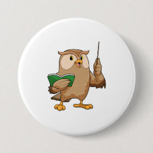 Owl als leraar met boek en wijzer ronde button 7,6 cm