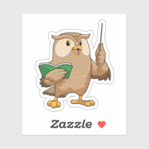 Owl als leraar met boek en wijzer sticker