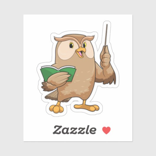 Owl als leraar met boek en wijzer sticker (Vel)
