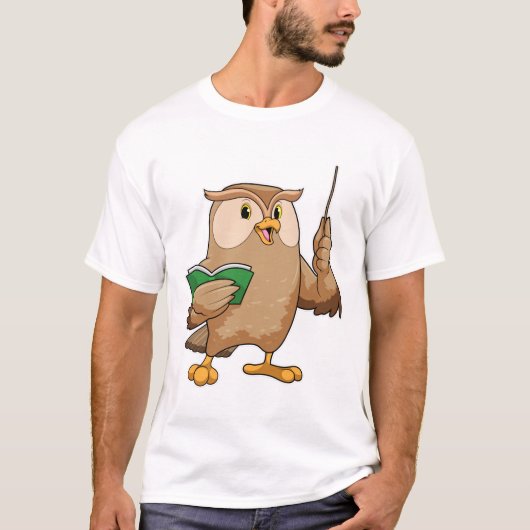 Owl als leraar met boek en wijzer t-shirt (Voorkant)