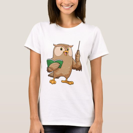 Owl als leraar met boek en wijzer t-shirt (Voorkant)