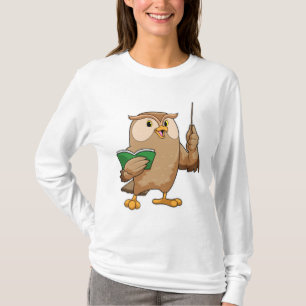 Owl als leraar met boek en wijzer t-shirt