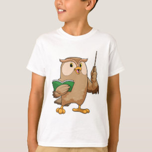 Owl als leraar met boek en wijzer t-shirt