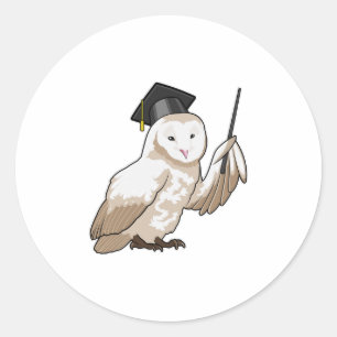 Owl als leraar met wijzer ronde sticker