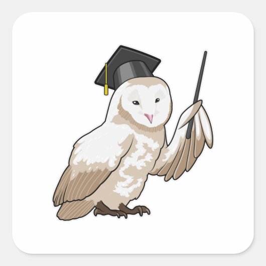 Owl als leraar met wijzer vierkante sticker (Voorkant)