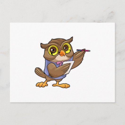 Owl als secretaris met pen en notitie briefkaart (Voorkant)