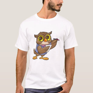 Owl als secretaris met pen en notitie t-shirt
