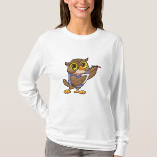 Owl als secretaris met pen en notitie t-shirt