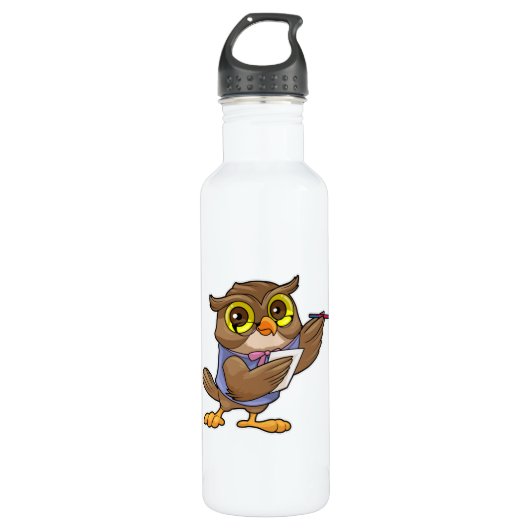 Owl als secretaris met pen en notitie waterfles  (Voorkant)
