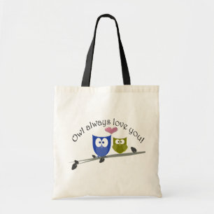 Owl altijd liefde, romantische schattige cartoon tote bag