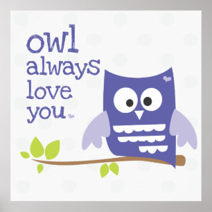 " owl altijd van je houden " kinderkunst paars poster