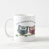 Owl altijd van je houden, roze en blauwe klauw bez koffiemok (Links)