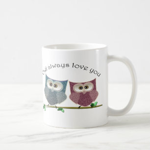 Owl altijd van je houden, roze en blauwe klauw bez koffiemok