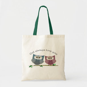 Owl altijd van je houden, roze en blauwe klauw bez tote bag