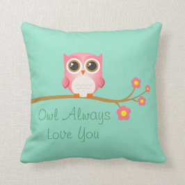 Owl Altijd van je houden Roze Owl op Seafoam Pillo Kussen
