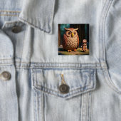 Owl and cute kid vierkante button 5,1 cm (In situ)