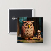 Owl and cute kid vierkante button 5,1 cm (Voorkant /achterkant)