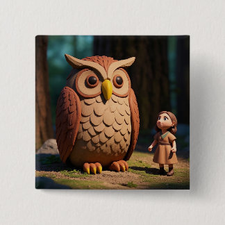 Owl and cute kid vierkante button 5,1 cm