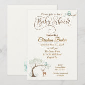 Owl and Deer Baby shower Invitation Kaart (Voorkant / Achterkant)