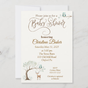 Owl and Deer Baby shower Invitation Kaart