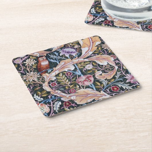 Owl and Flowers, William Morris Kartonnen Onderzetters (Schuin)
