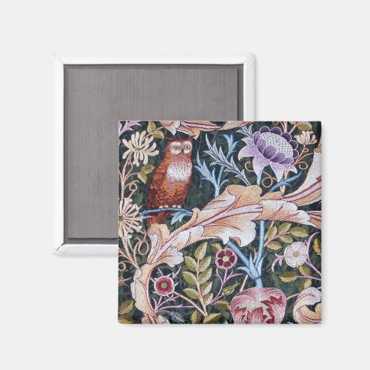 Owl and Flowers, William Morris Magnet (Voorkant / Achterkant)