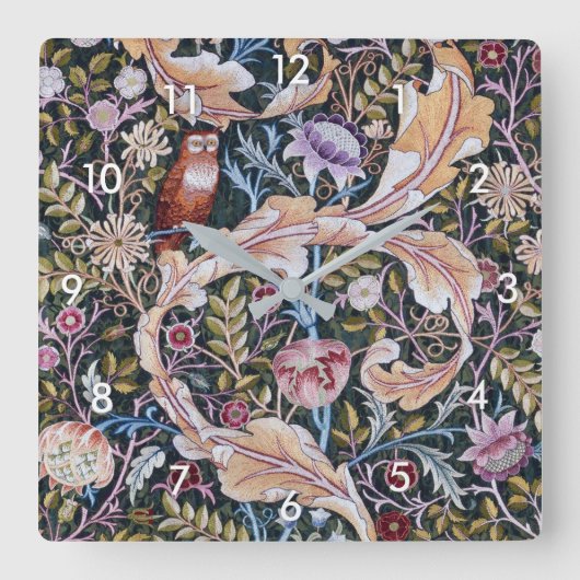 Owl and Flowers, William Morris Vierkante Klok (Voorkant)