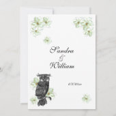 Owl and Green Flowers Wedding Invitation Kaart (Achterkant)