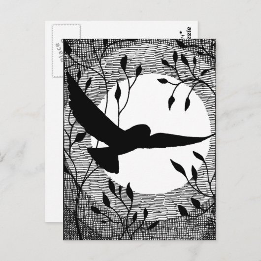 Owl and Moon Cross Hatched Briefkaart (Voorkant / Achterkant)