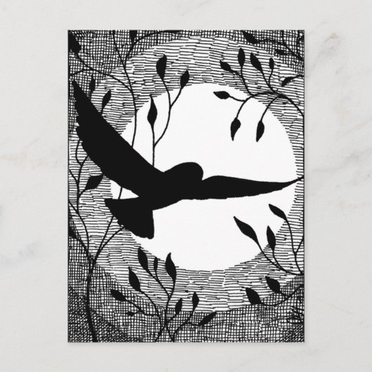 Owl and Moon Cross Hatched Briefkaart (Voorkant)