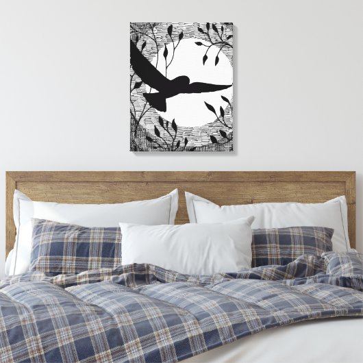 Owl and Moon Cross Hatched Canvas Afdruk (Insitu (Slaapkamer))