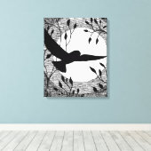 Owl and Moon Cross Hatched Canvas Afdruk (Insitu (Houten vloer))