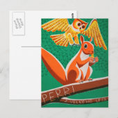 Owl and Squirrel Retro Czech Movie Poster Briefkaa Briefkaart (Voorkant / Achterkant)