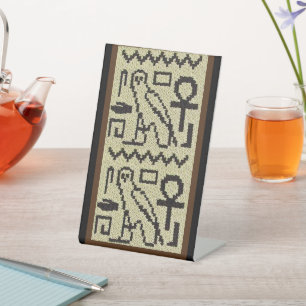 Owl Ankh Hieroglyphs Ecru Designer Crochet Print Reclamebord Met Voetstuk