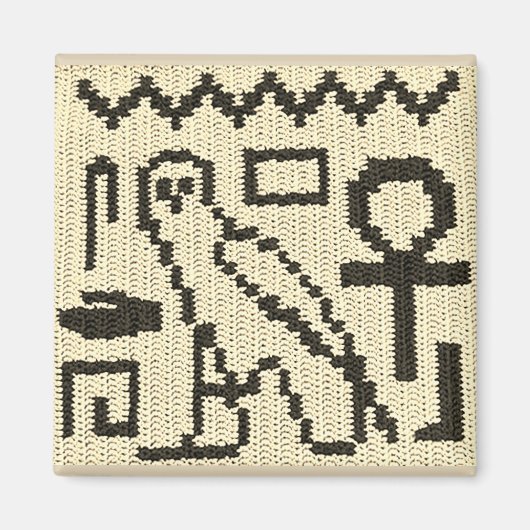 Owl Ankh Natural Hieroglyphs Crochet Print on Magneet (Voorkant)