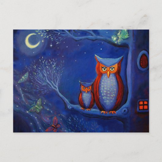 Owl Art Briefkaart - "Het bos bij nacht" (Voorkant)