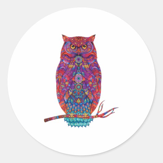 Owl Art Funny Ronde Sticker (Voorkant)