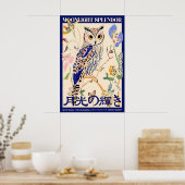 Owl Art Poster Japanese Typography, Moonlight (Keuken)