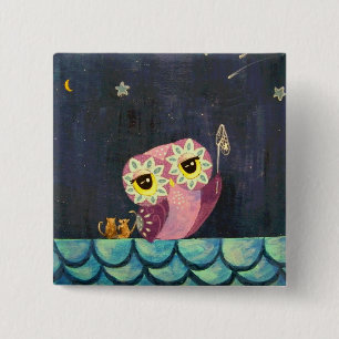 Owl Art - Vang een vallende ster Vierkante Button 5,1 Cm