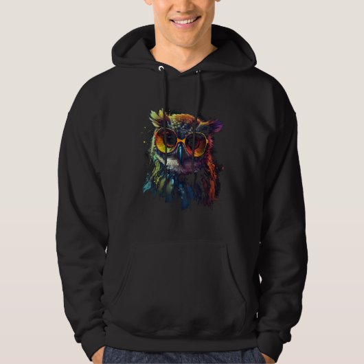 Owl Artwork Animal Glasses Colourful Bird Owl Hoodie (Voorkant)
