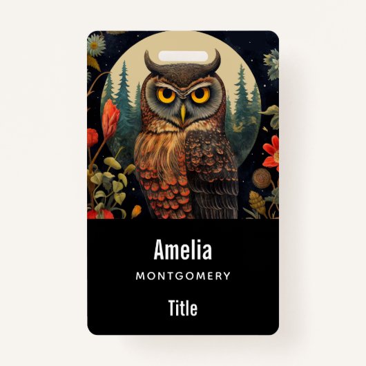 Owl at Night with a Full Moon Badge (Voorkant)