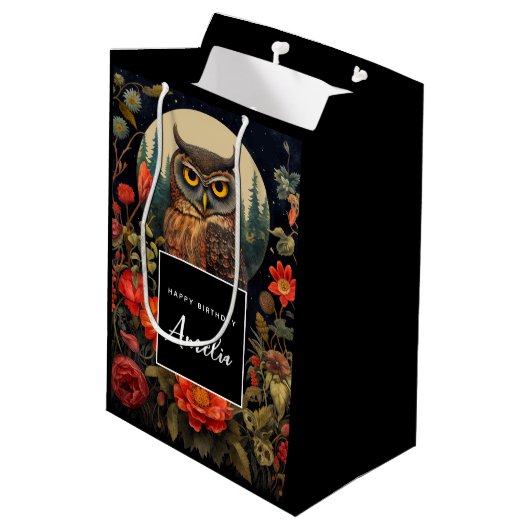 Owl at Night with a Full Moon Birthday Medium Cadeauzakje (Achterkant Gekanteld)