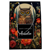 Owl at Night with a Full Moon Birthday Medium Cadeauzakje (Voorkant)