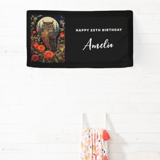 Owl at Night with a Full Moon Birthday Spandoek (Insitu)